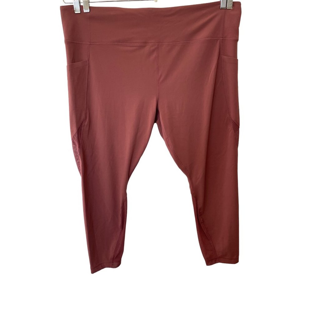 Athleta Womens 2X Salutation Tight Leggings Mesh Panel Pink Pockets Activewear